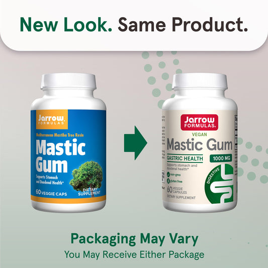 Closeup of Jarrow Formulas Mastic Gum capsules showing dosage