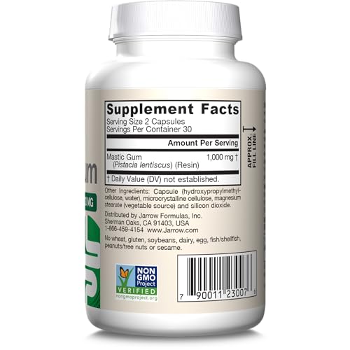 Ingredients label highlight on Jarrow Formulas Mastic Gum