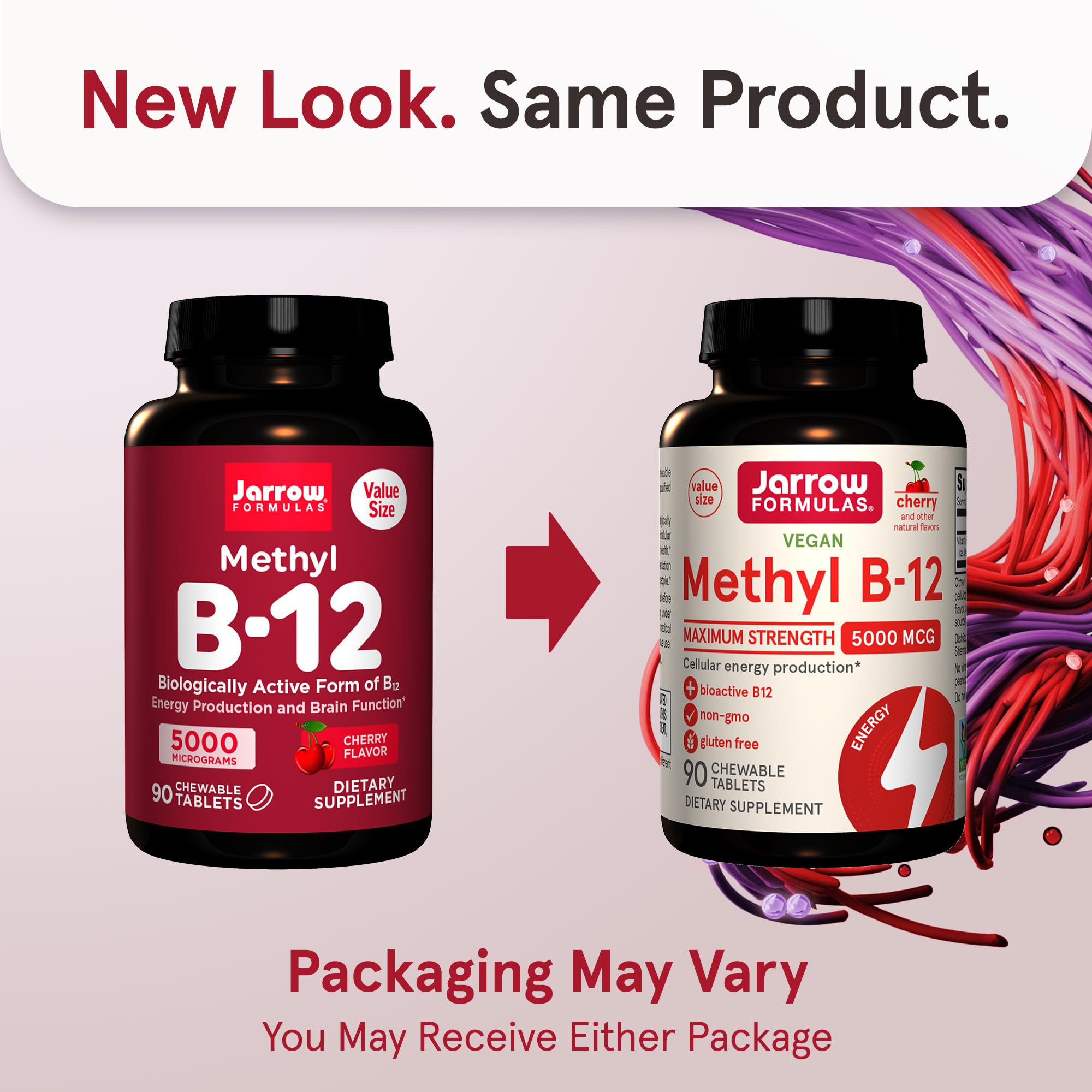 Jarrow Formulas Methyl B-12 5000 mcg bottle provides easy daily supplementation.