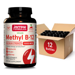 Jarrow Formulas Methyl B-12 cherry chewable bottle front for easy daily energy support