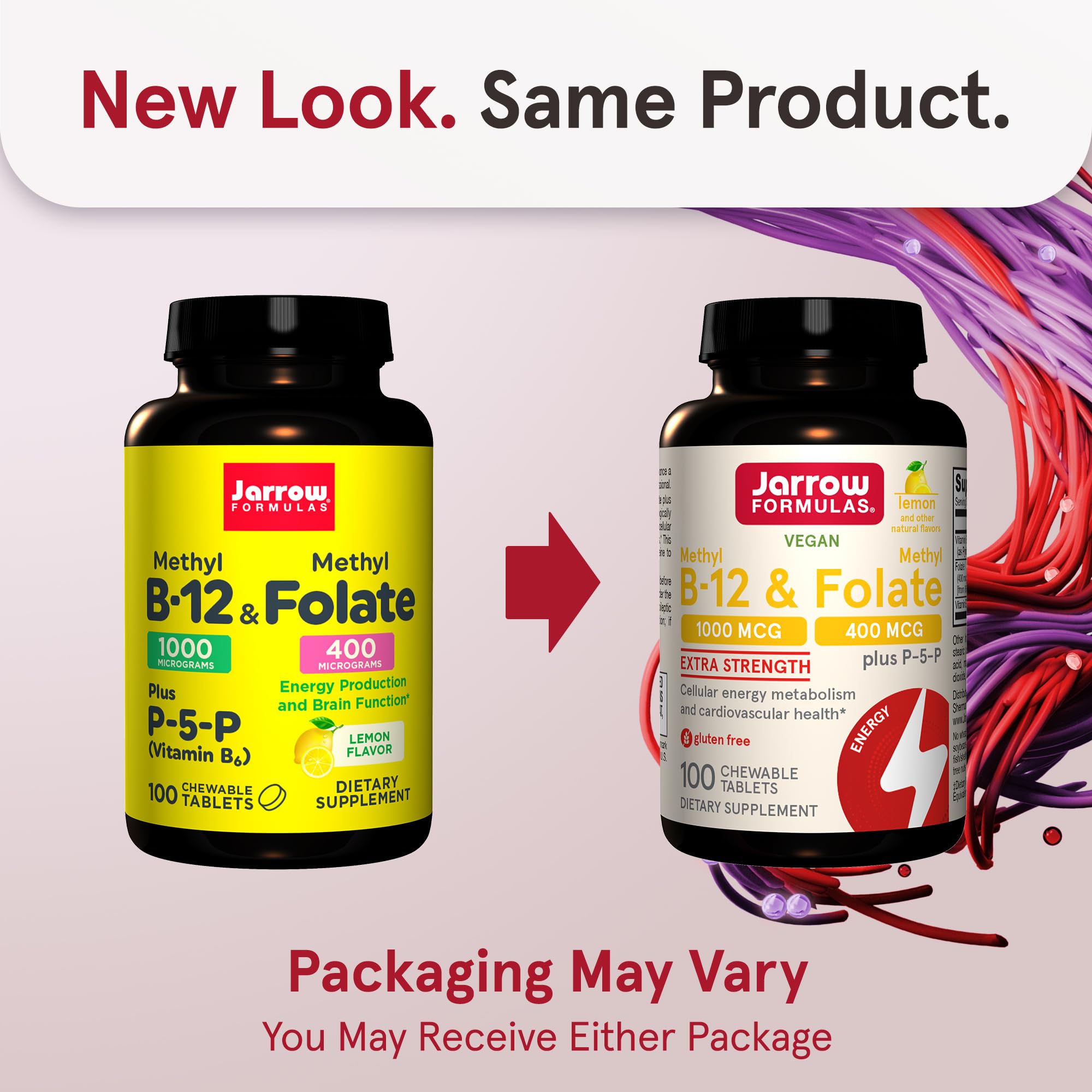 Jarrow Formulas Methyl Folate 400mcg lemon chewable tablet bottle for bioactive B9.