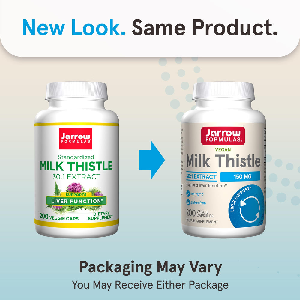 Jarrow Formulas Milk Thistle bottle front highlighting vegan, gluten-free supplement for liver health.