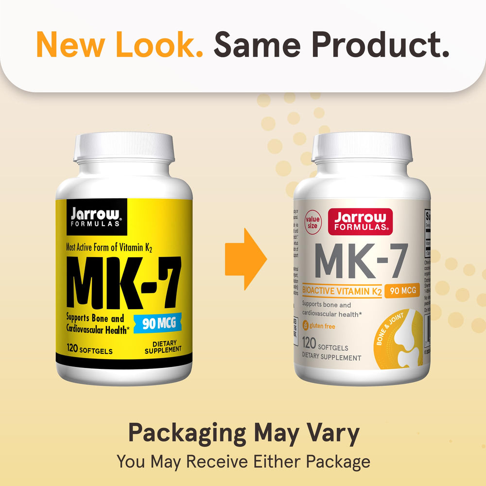 Jarrow Formulas MK-7 softgels being poured for easy daily dosage.