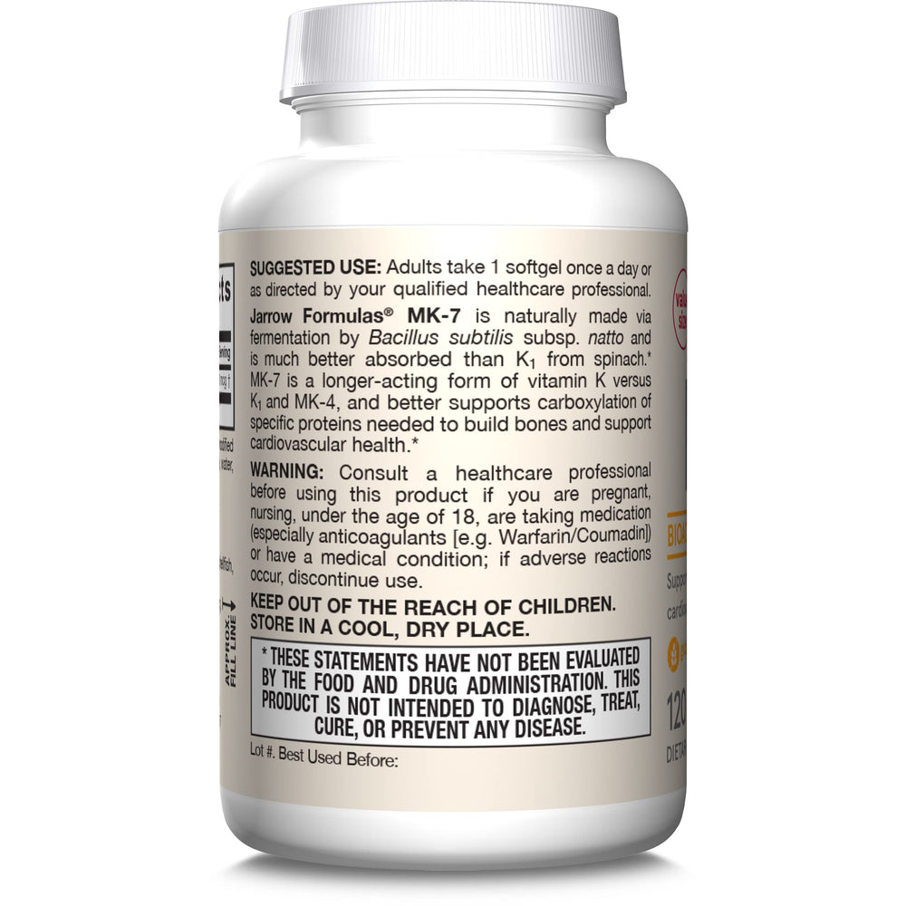 Packaging highlights 120 servings for long-term MK-7 use.