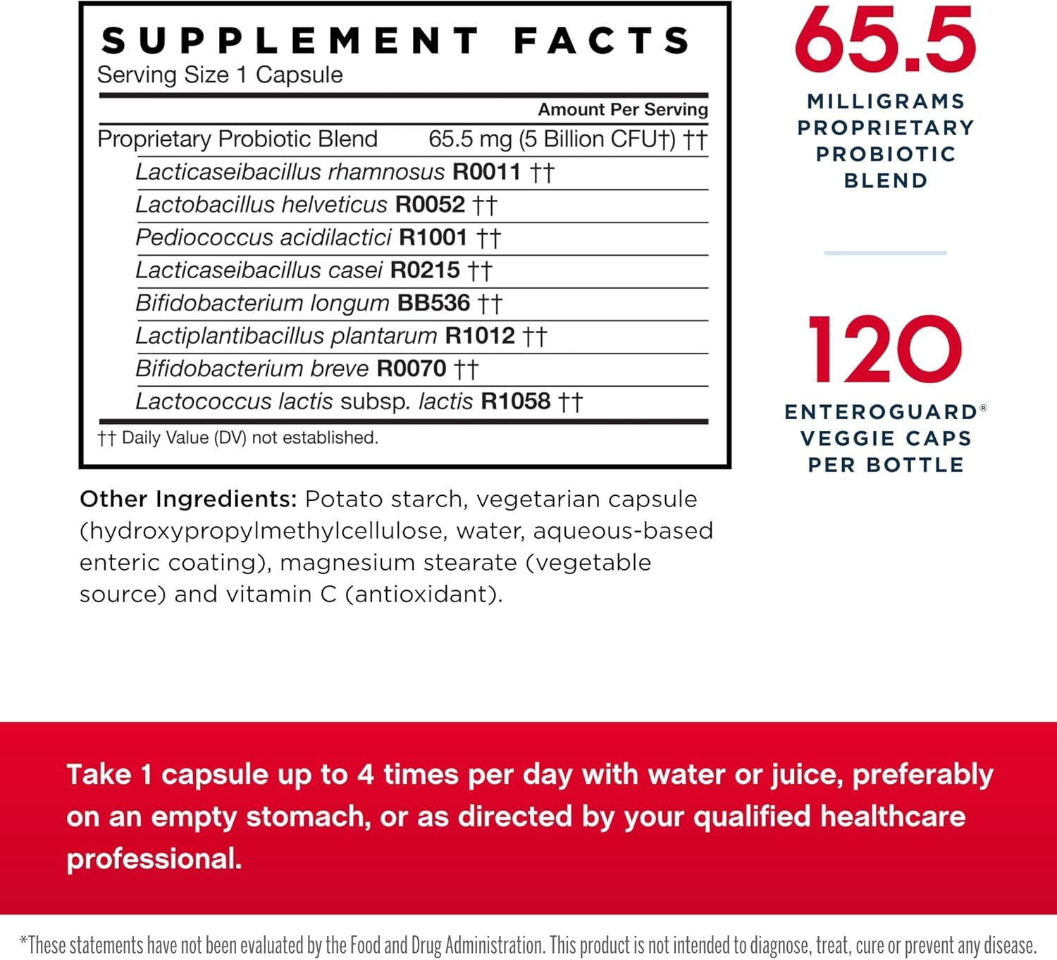 Label detail of Jarrow Formulas Jarro-Dophilus EPS showing multi-strain probiotic benefits.