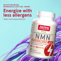 Detail view of Jarrow NMN label highlighting vegan and non-GMO features.