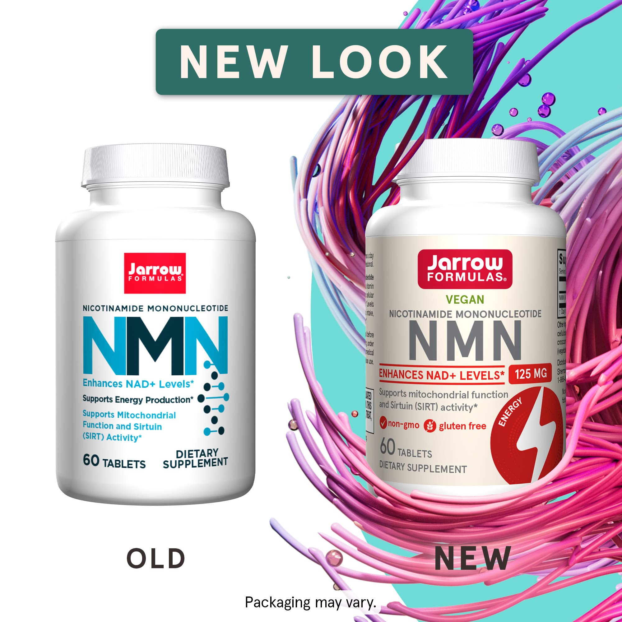 Close-up of Jarrow NMN tablets, small vegan capsules for daily vitality.