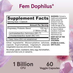 Non-GMO labeling on Fem-Dophilus packaging emphasizes clean ingredients