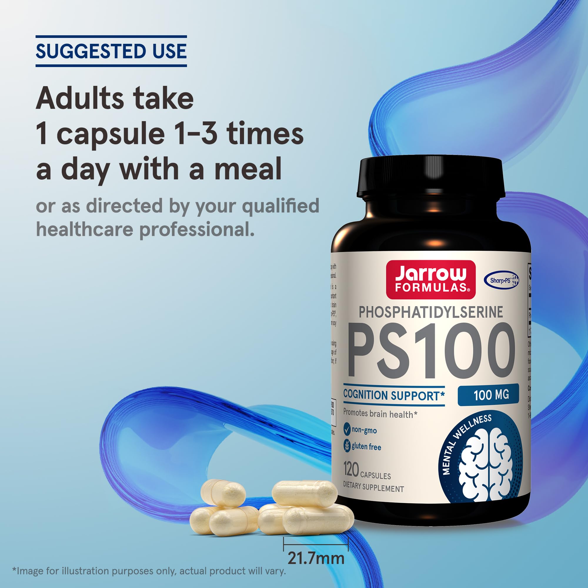 PS100 capsules ready to be taken with a meal for daily cognitive support.