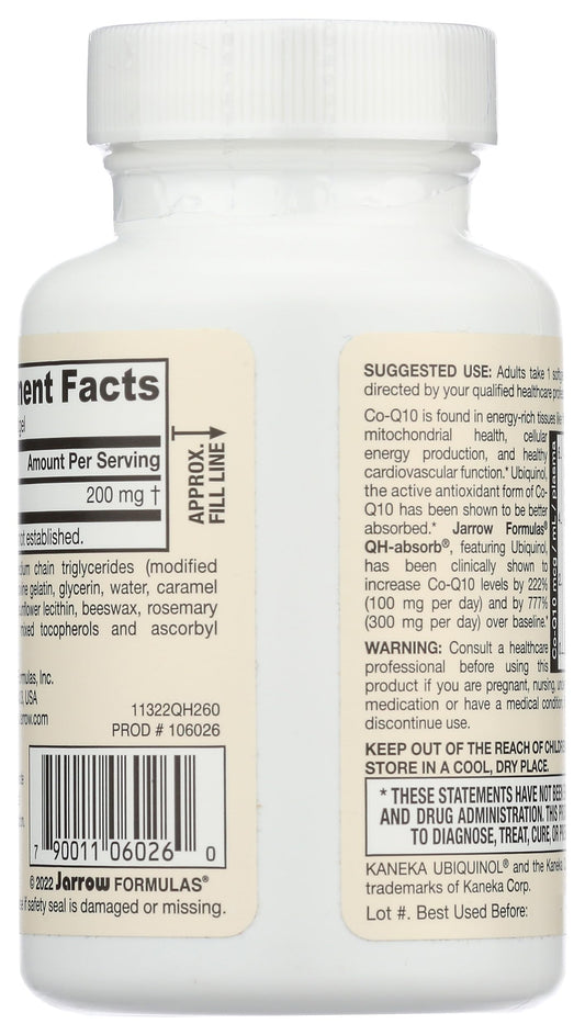 Jarrow Formulas QH-absorb bottle back with ingredients and directions