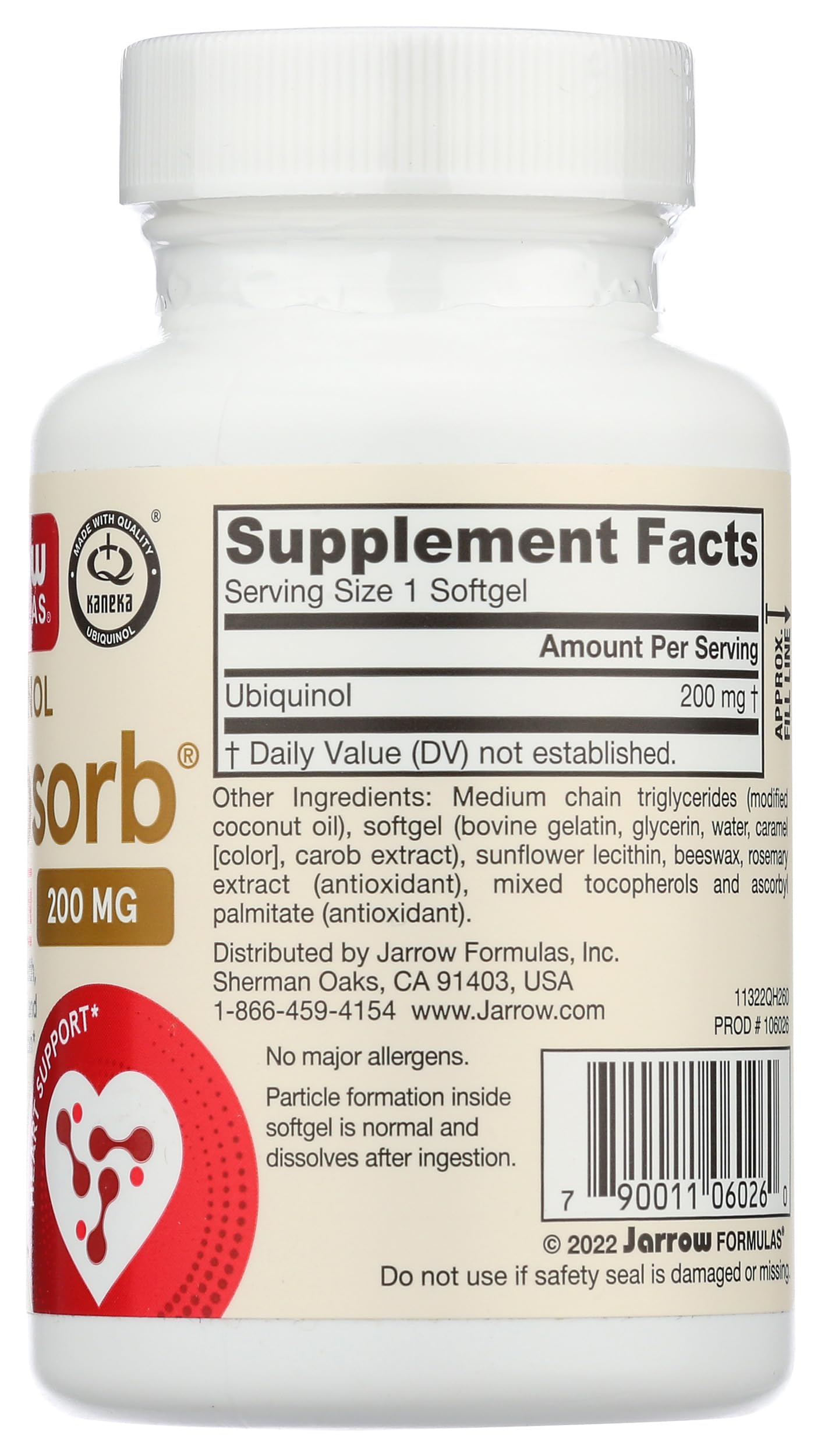 Jarrow Formulas QH-absorb label shows active antioxidant Co-Q10