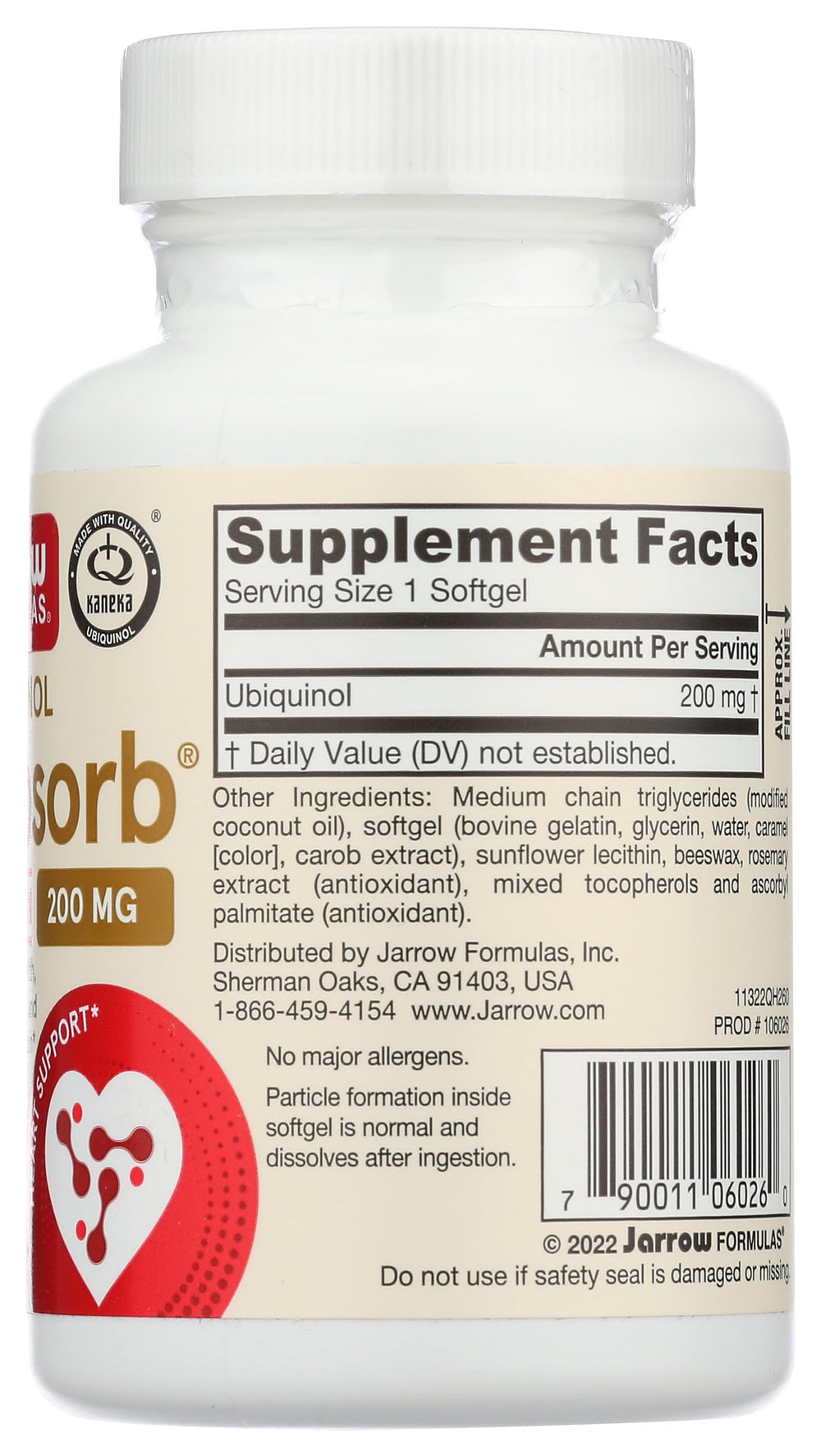 Jarrow Formulas QH-absorb label shows active antioxidant Co-Q10