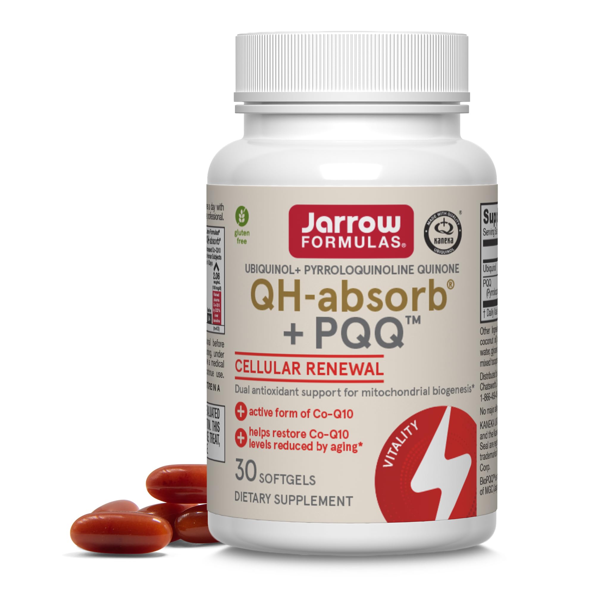 Jarrow Formulas QH-absorb PQQ bottle front shows convenient daily energy support option
