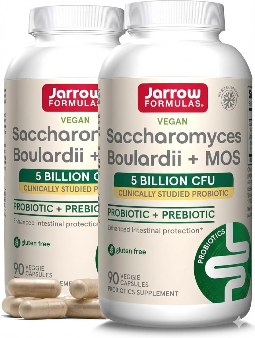 Jarrow Formulas Saccharomyces boulardii + MOS bottle front for intestinal support
