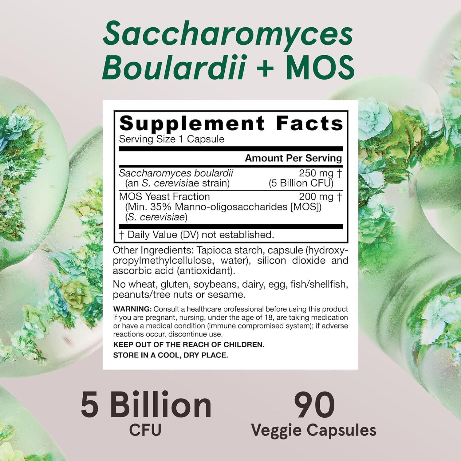 Jarrow Formulas Saccharomyces boulardii + MOS bottle with glass