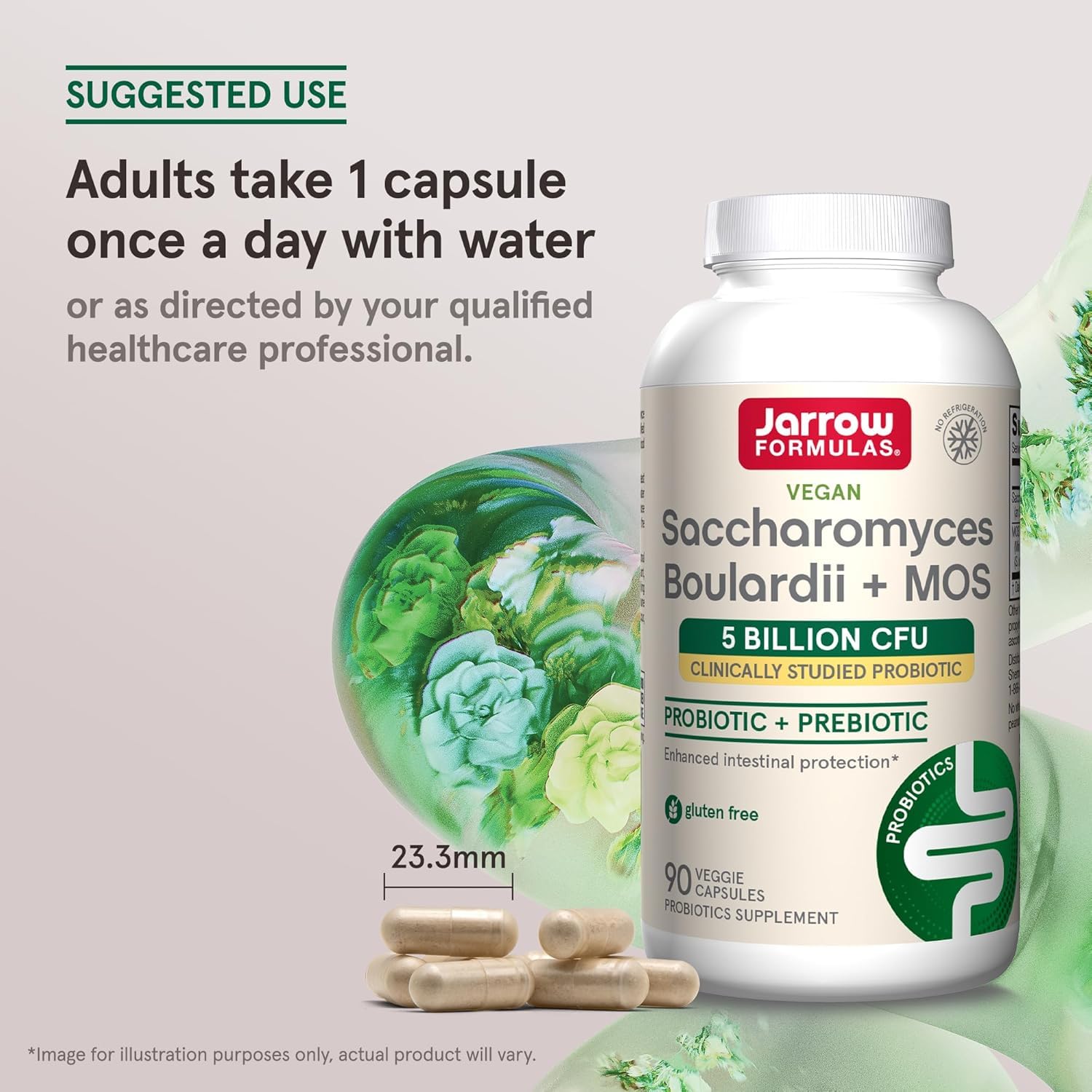 Jarrow Formulas Saccharomyces boulardii + MOS packaging detail highlighting ingredients