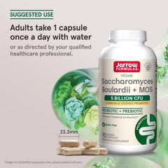 Jarrow Formulas Saccharomyces boulardii + MOS packaging detail highlighting ingredients