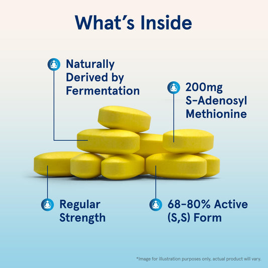 Jarrow Formulas SAMe 200 mg tablets back label shows allergen-free formulation