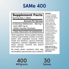 Jarrow Formulas SAMe 400 mg packaging showing 30 servings.