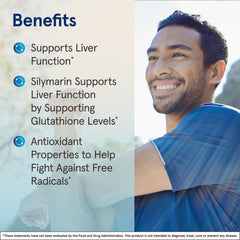 Jarrow Formulas 80% total silymarin labeling indicates potent antioxidant protection.