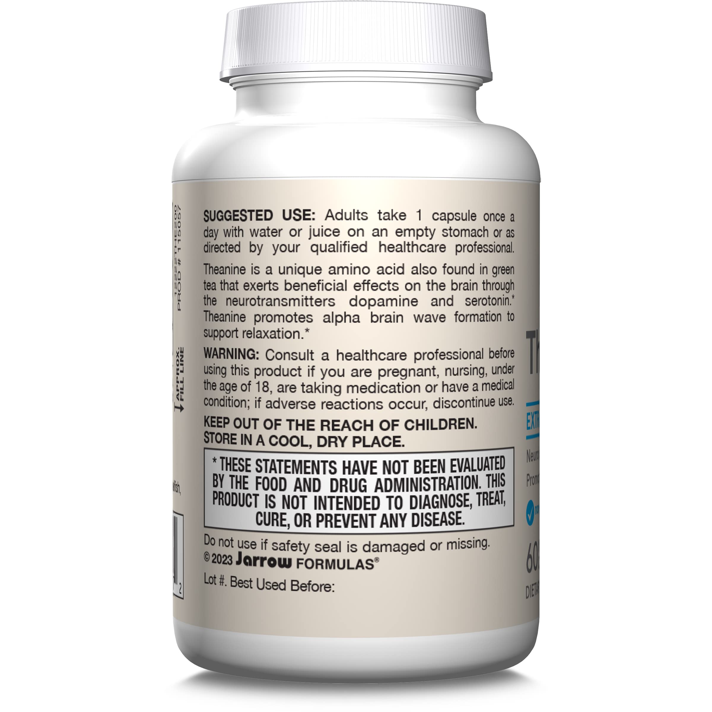 Jarrow Theanine 200mg capsules stacked for study or work sessions