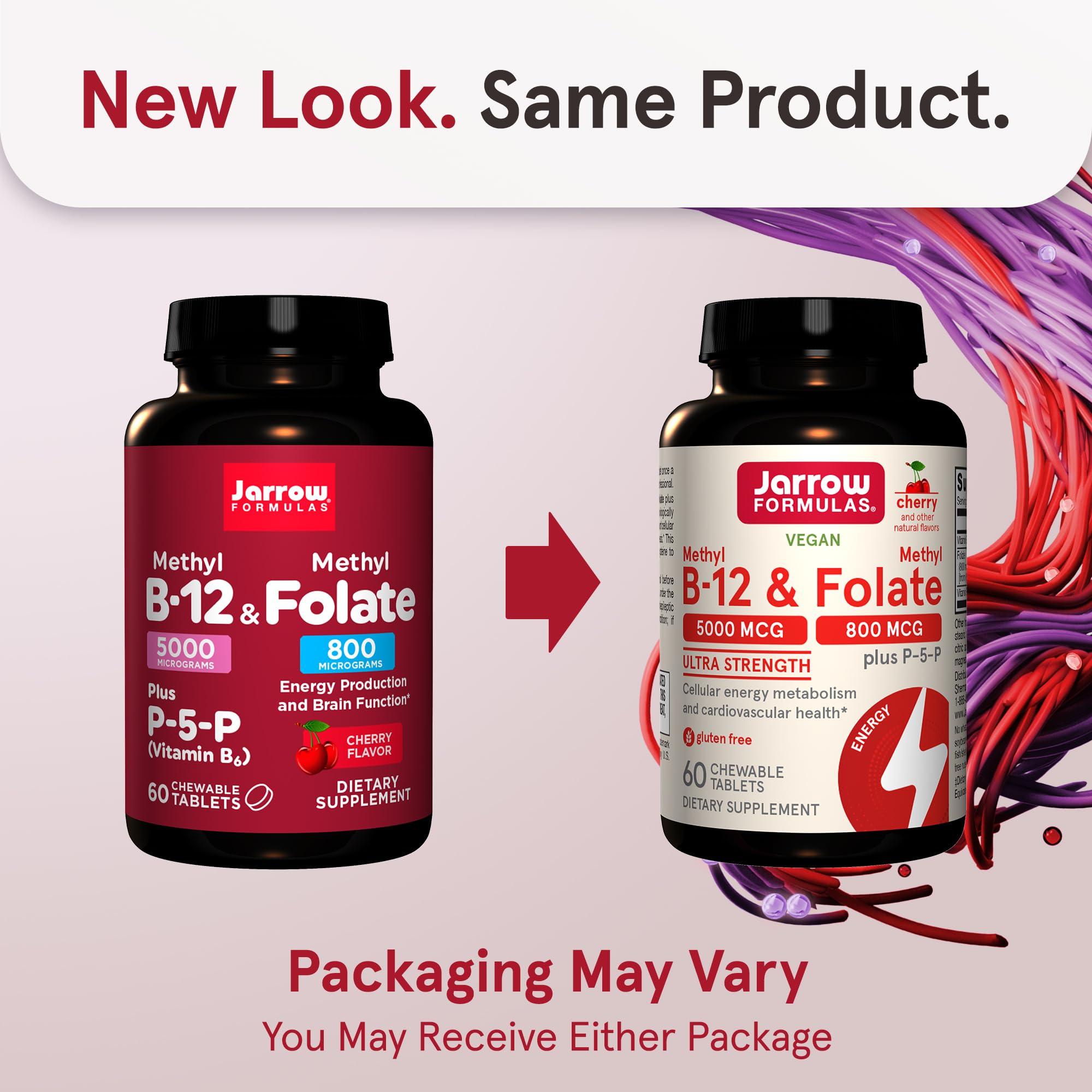 Jarrow Formulas Ultra Strength methyl folate chewables front view with vibrant cherry flavor