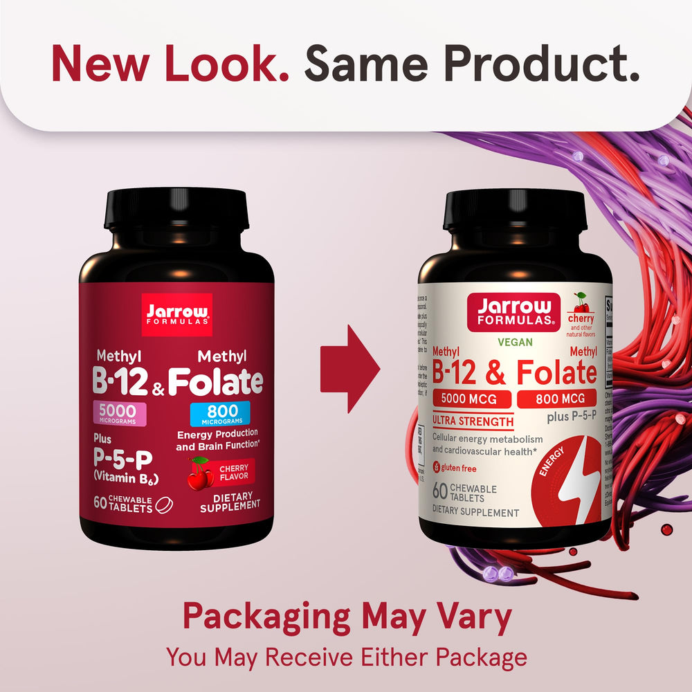 Jarrow Formulas Ultra Strength methyl folate chewables front view with vibrant cherry flavor