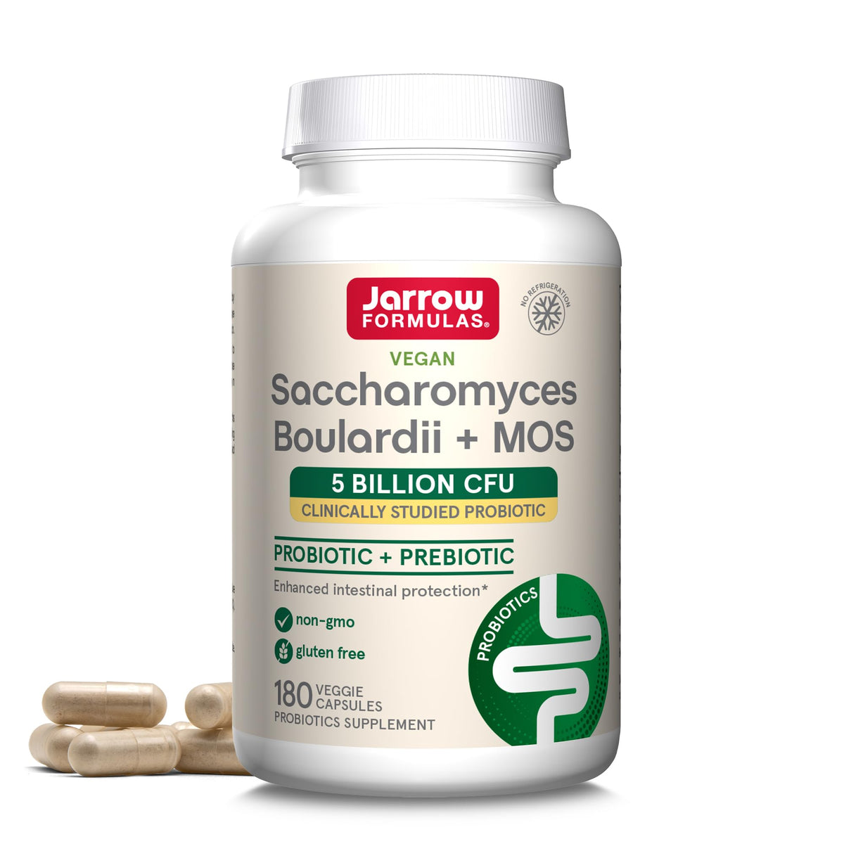 Jarrow Saccharomyces boulardii capsules front view for daily digestive support.