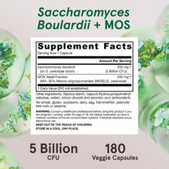 Jarrow Saccharomyces boulardii MOS prebiotic illustration depicts support for gut microflora.