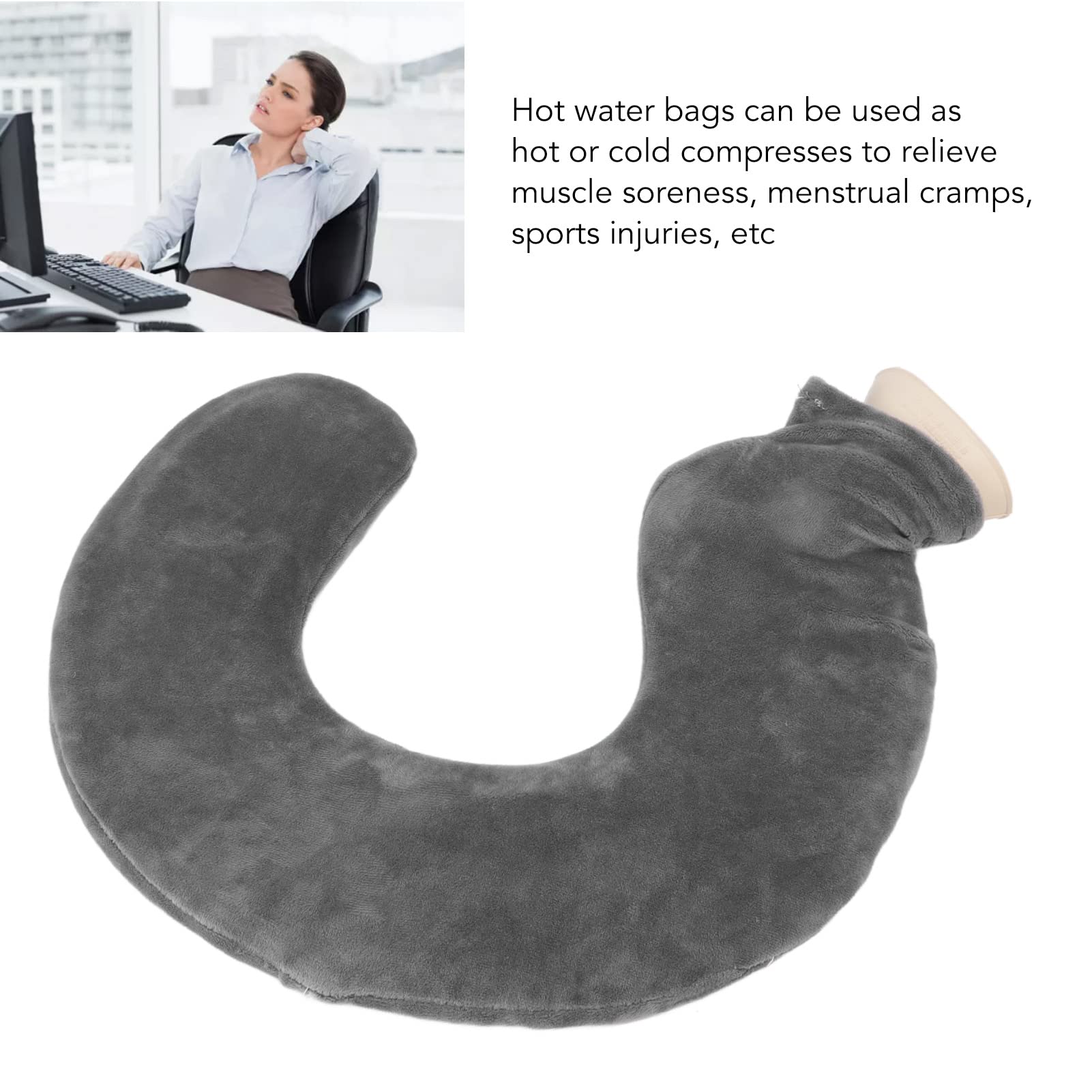 Jauarta U-Shaped Hot Water Bottle grey with removable knitted cover for comfortable travel.