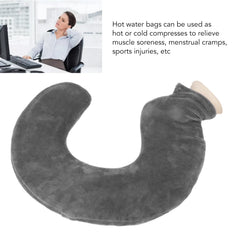 Jauarta U-Shaped Hot Water Bottle grey with removable knitted cover for comfortable travel.