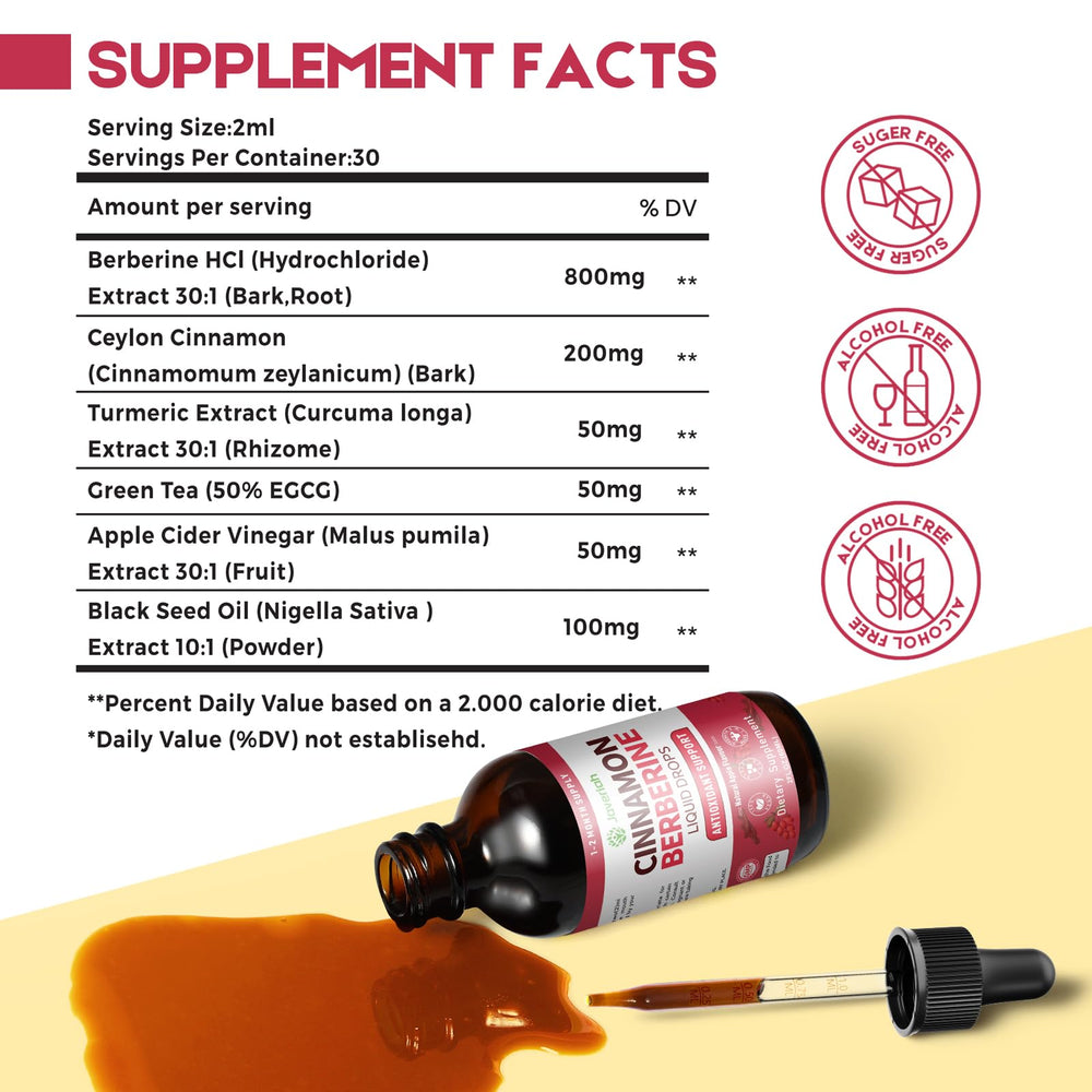 Javeriah Ceylon Cinnamon Berberine bottle showing amber liquid for balanced daily use.