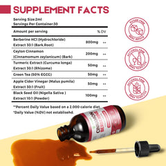 Javeriah Ceylon Cinnamon Berberine bottle showing amber liquid for balanced daily use.