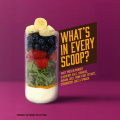 Jawngo smoothie shows blueberries, banana and spinach with a naturally creamy texture.