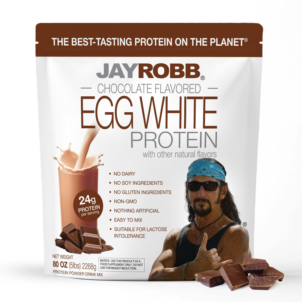JAYROBB Chocolate Egg White Protein bag front for a convenient protein boost
