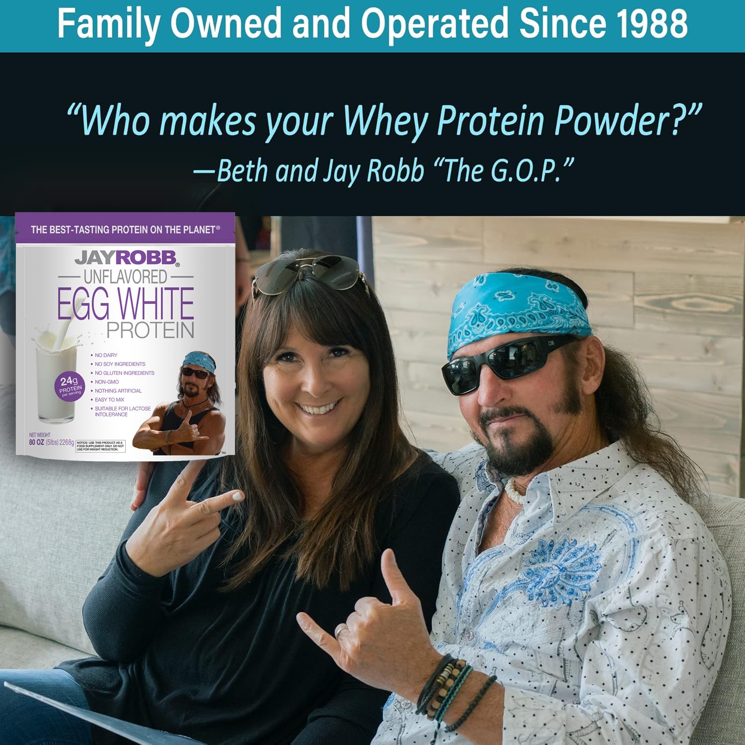 JAYROBB nutrition panel highlights 24g protein and low carbs per serving
