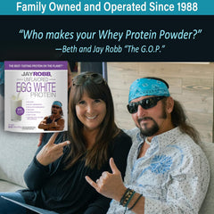 JAYROBB nutrition panel highlights 24g protein and low carbs per serving