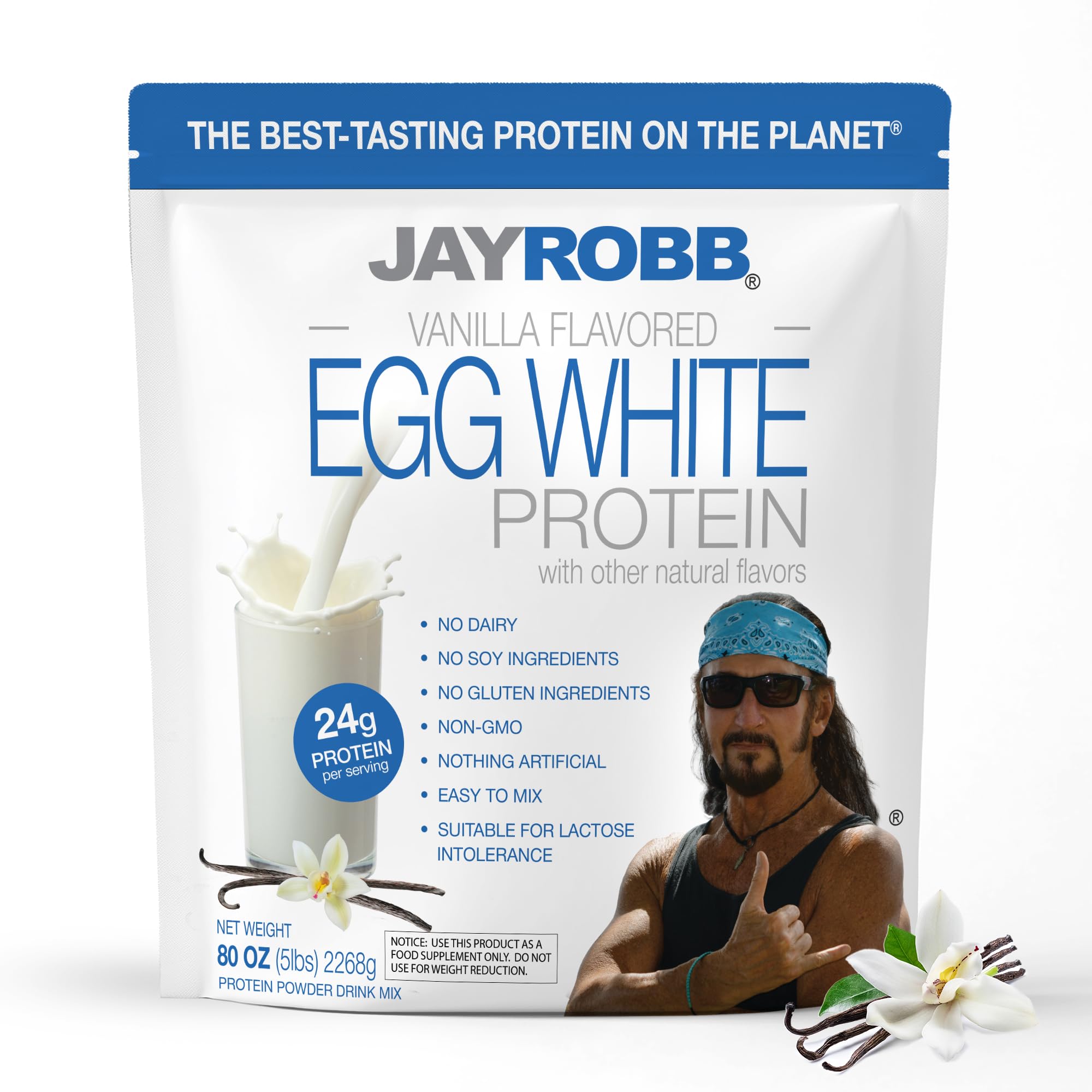 JAYROBB Vanilla Egg White Protein bag front presents a clean protein option for everyday shakes.