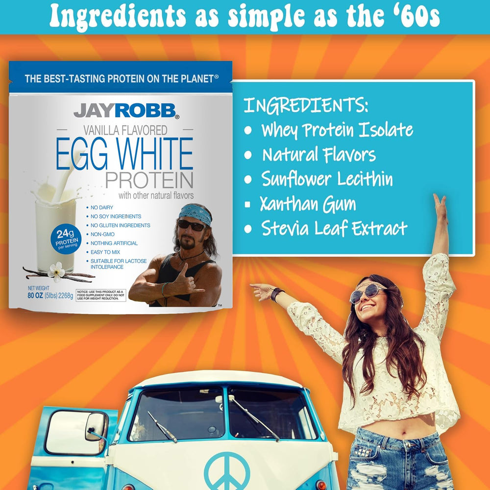 JAYROBB Vanilla Egg White Shake in glass highlights a creamy texture for breakfast.