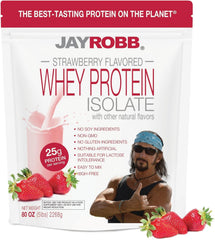 Jay Robb Whey Protein 5 lb strawberry tub front for a quick protein shake
