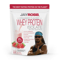 JAYROBB strawberry whey powder ready to mix for a high-protein shake