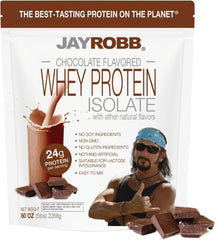 JayRobb Whey Protein tub front view, ideal for quick post-workout shakes.