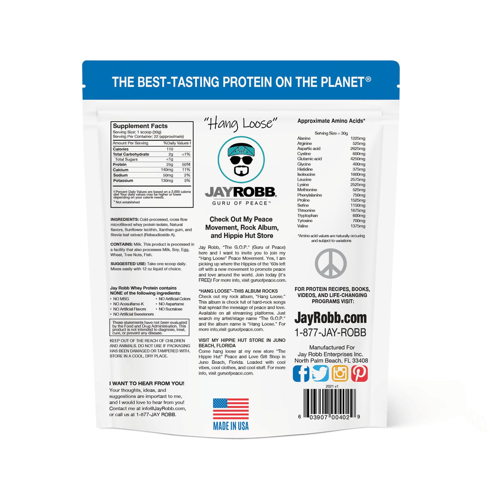 JAYROBB Whey Protein Vanilla powder blends smoothly with milk for a quick shake