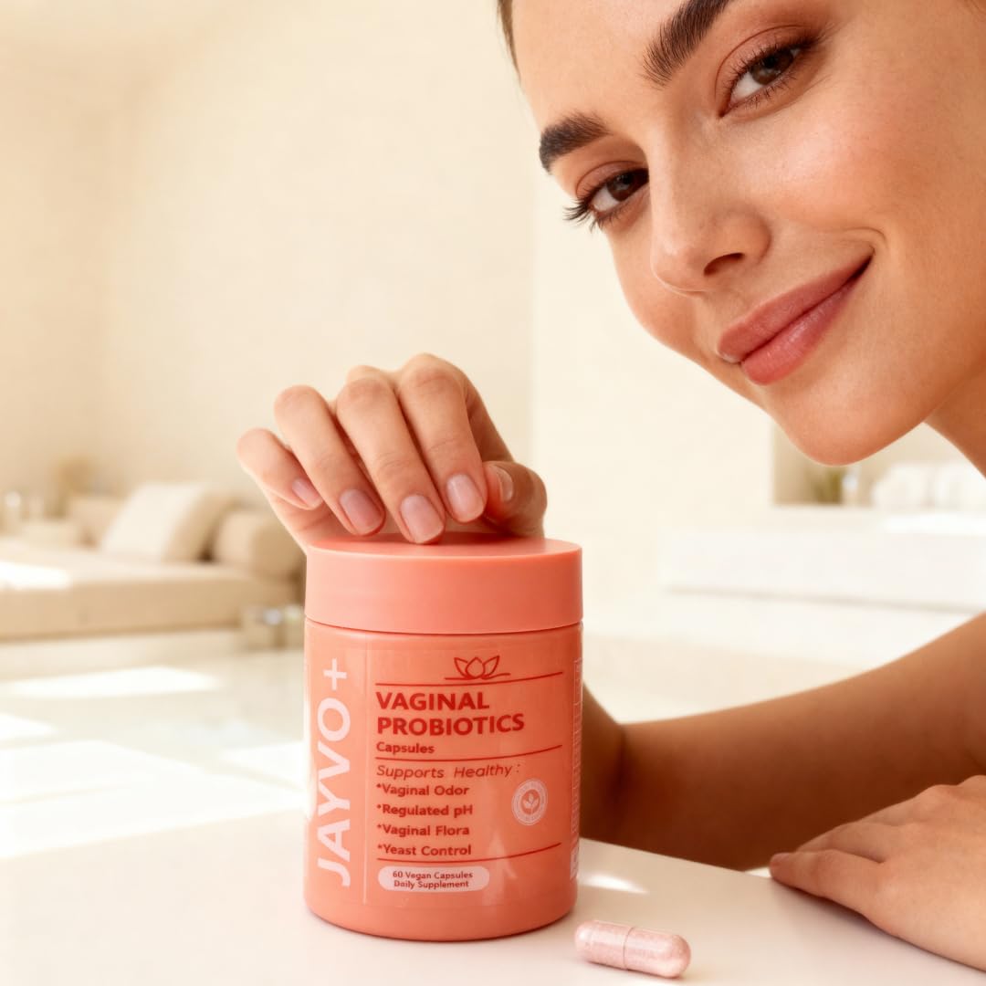 Jayvo capsules in hand suggest discreet daily routine.