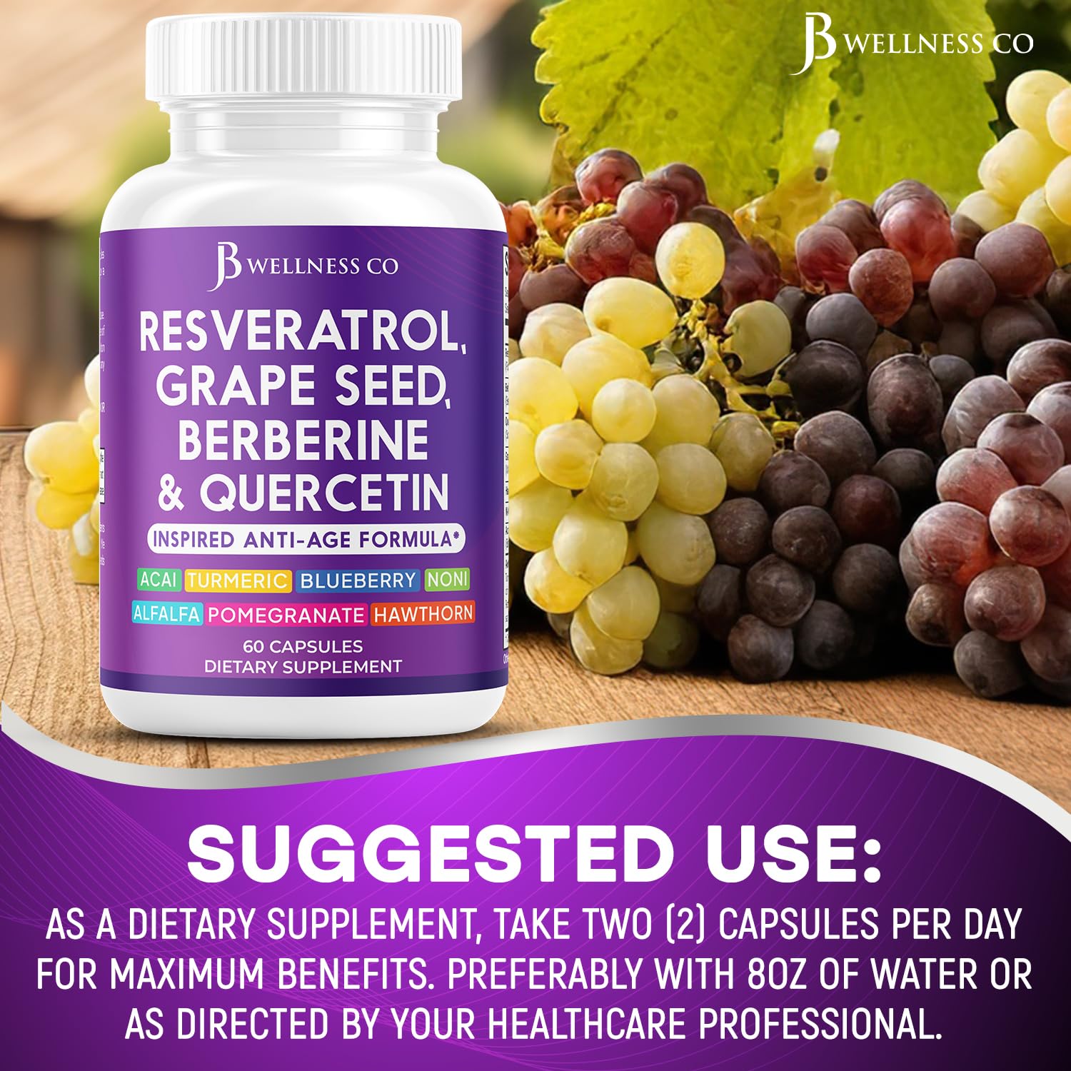 JB Wellness Co Acai extract capsules showcase berry polyphenols for daily vitality.