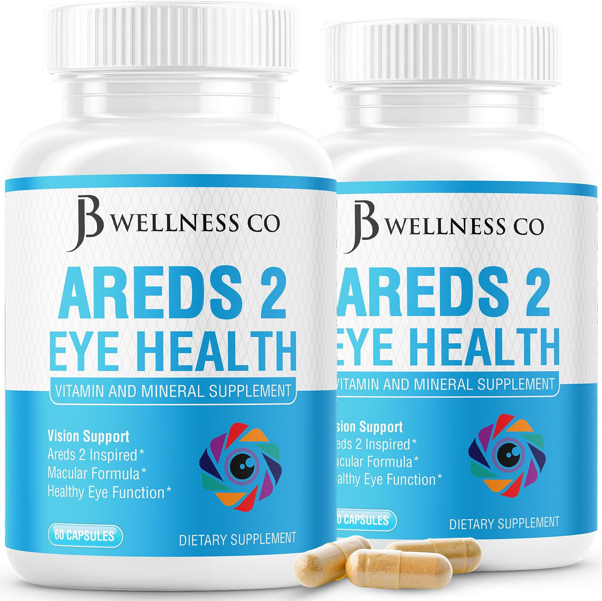 JB Wellness Co AREDS2 eye vitamin bottle with veggie capsules for daily eye support