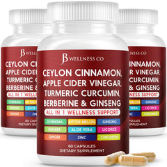 JB Wellness Co Ceylon Cinnamon capsules for daily energy support.