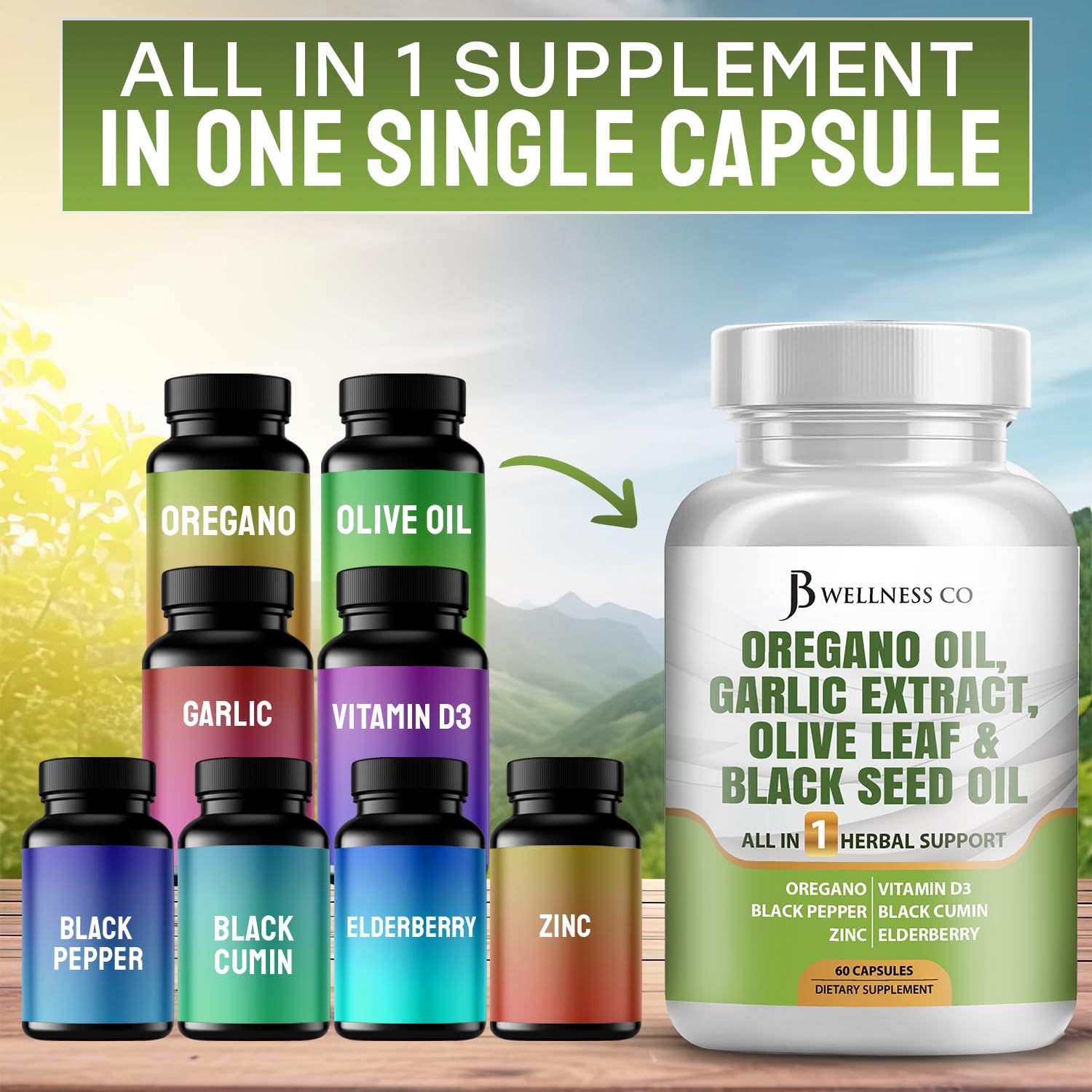 JB Wellness Co two-capsule daily dosage demonstrates a simplified routine for wellness.