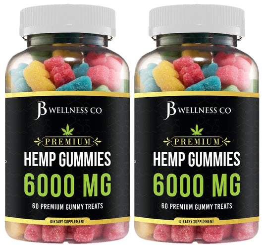 JB Wellness Co Hemp Gummies front packaging highlights the advanced two-pack for daily enjoyment