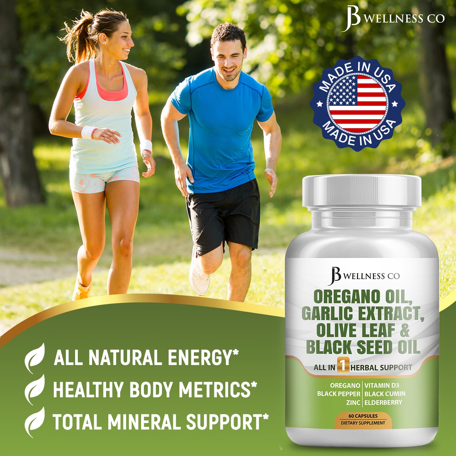 JB Wellness Co olive leaf capsules, natural antioxidant support for seasonal wellness.